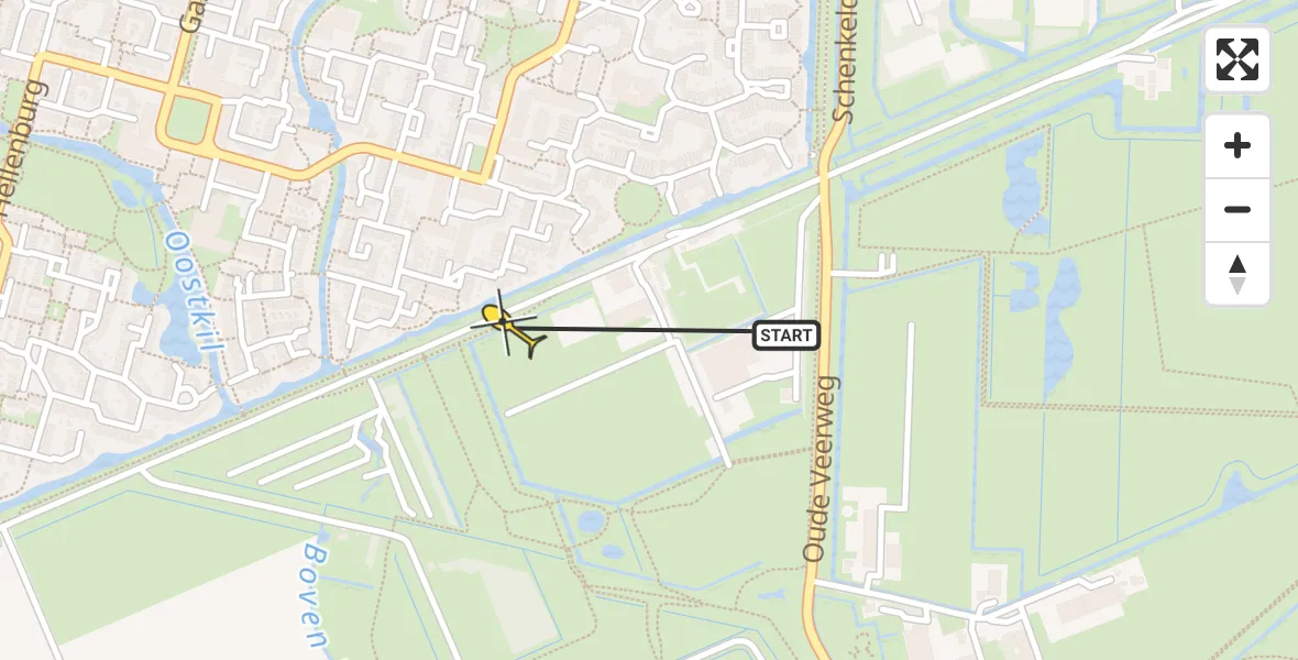 Routekaart van de vlucht: Traumahelikopter naar Dordrecht, Wieldrechtse Zeedijk