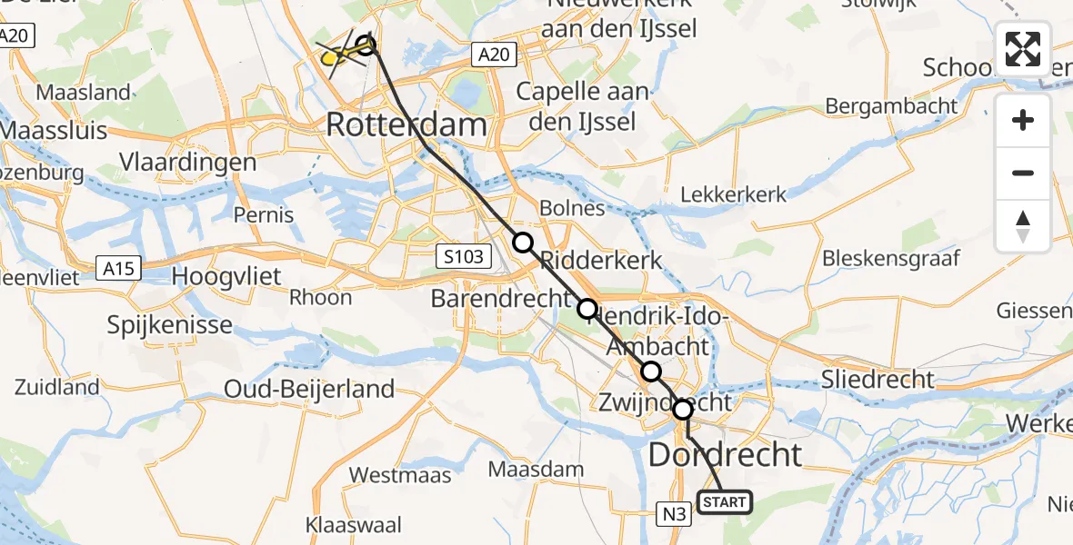 Routekaart van de vlucht: Lifeliner 2 naar Rotterdam The Hague Airport, Piersonstraat