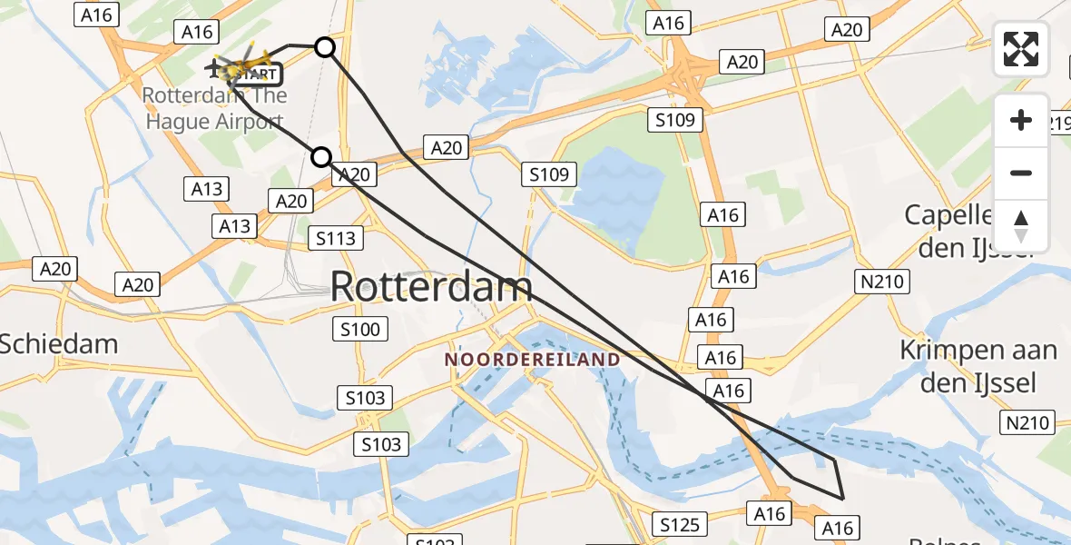 Vluchtroute Traumahelikopter Rotterdam The Hague Airport - Rotterdam The Hague Airport, 24 februari 2024, 13:48