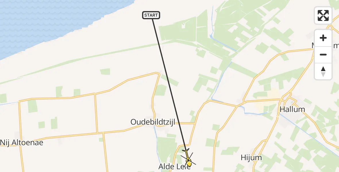Routekaart van de vlucht: Ambulanceheli naar Alde Leie, Hijumer Feart