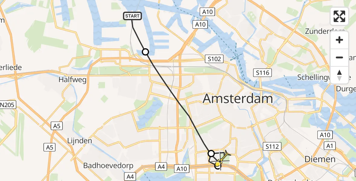 Routekaart van de vlucht: Lifeliner 1 naar Amsterdam, Corsicaweg