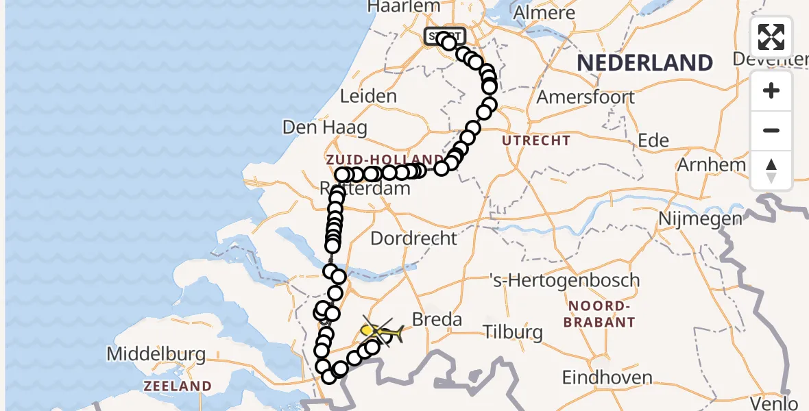 Routekaart van de vlucht: Politieheli naar Breda International Airport, Mr. Jac. Takkade