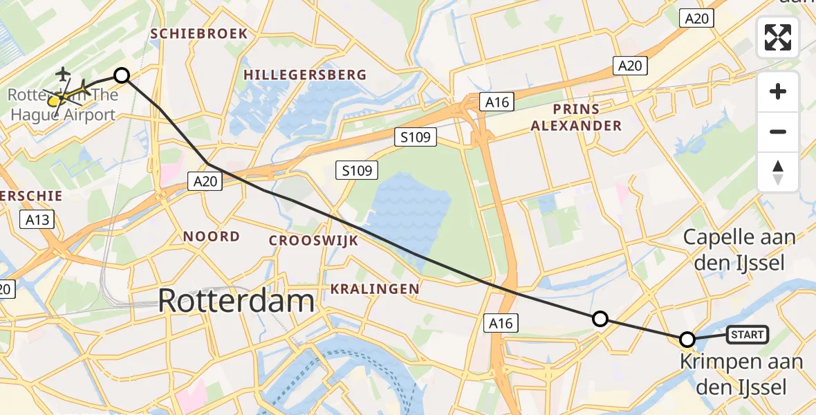 Routekaart van de vlucht: Lifeliner 2 naar Rotterdam The Hague Airport, Griegstraat