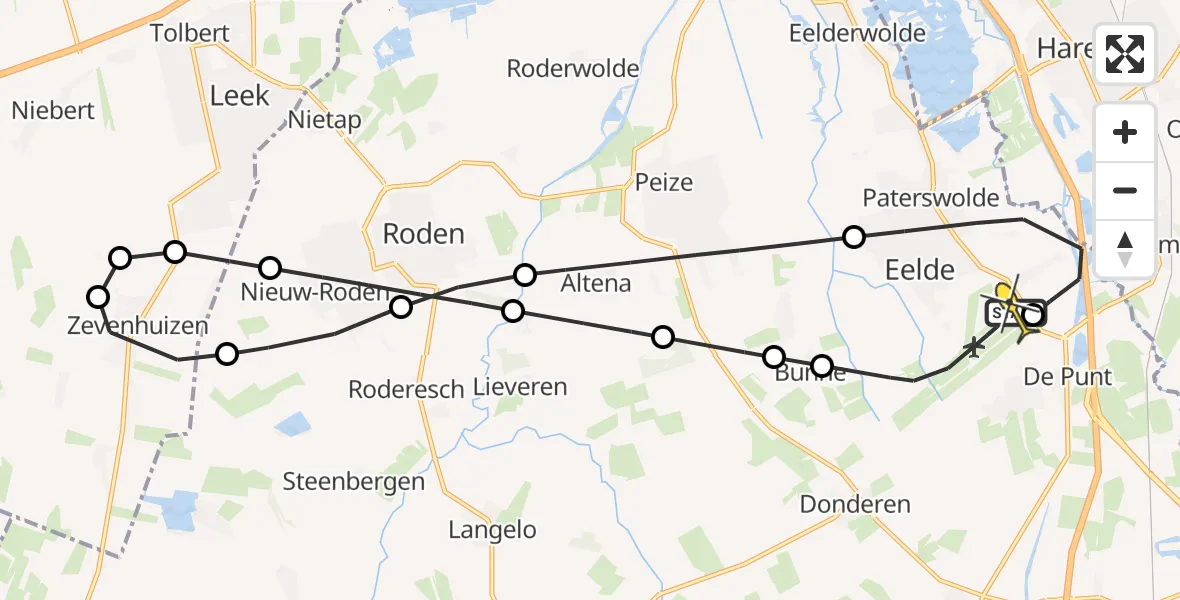 Routekaart van de vlucht: Lifeliner 4 naar Groningen Airport Eelde, Lugtenbergerweg