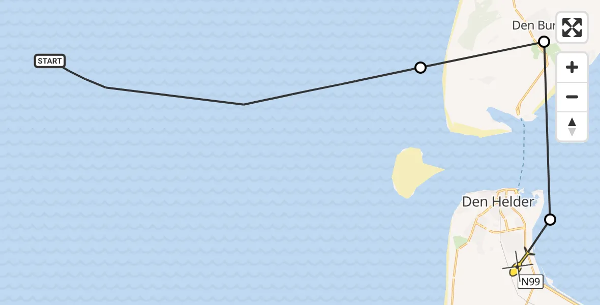 Routekaart van de vlucht: Kustwachthelikopter naar Vliegveld De Kooy, Luchthavenweg