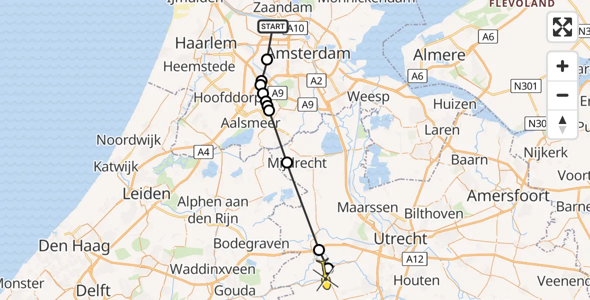 Routekaart van de vlucht: Lifeliner 1 naar Montfoort, Schoonboomstraat