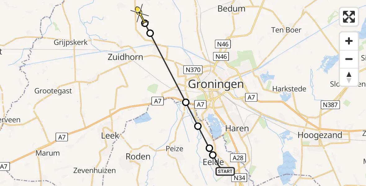 Routekaart van de vlucht: Lifeliner 4 naar Oldehove, Eskampenweg