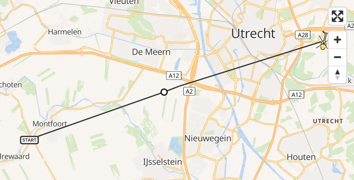 Routekaart van de vlucht: Lifeliner 1 naar Universitair Medisch Centrum Utrecht, IJlandswetering