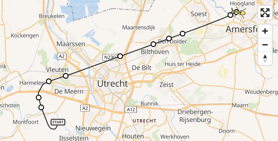 Routekaart van de vlucht: Lifeliner 1 naar Hoogland, Achtersloot