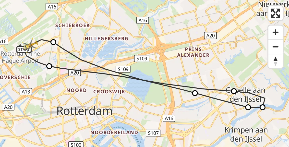 Vluchtroute Traumahelikopter Rotterdam The Hague Airport - Rotterdam The Hague Airport, 25 februari 2024, 07:27