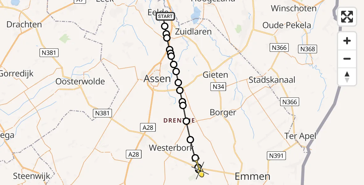 Routekaart van de vlucht: Lifeliner 4 naar Wezup, Moespot