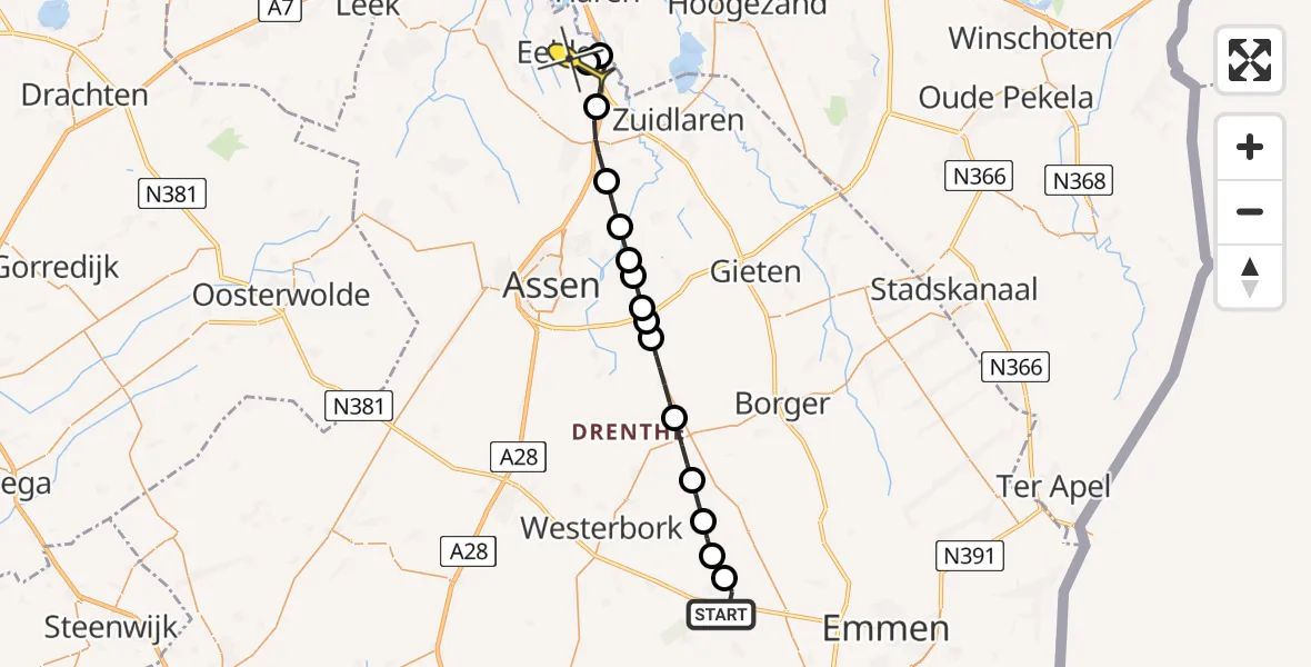 Routekaart van de vlucht: Lifeliner 4 naar Groningen Airport Eelde, Broekstukkenweg