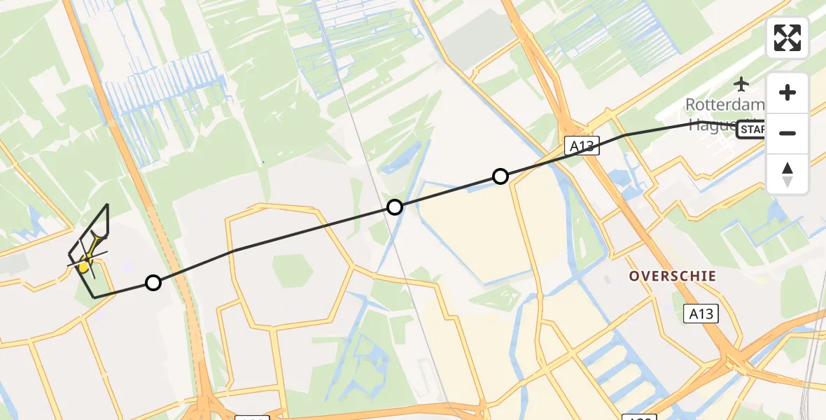 Routekaart van de vlucht: Lifeliner 2 naar Vlaardingen, Vliegveldweg
