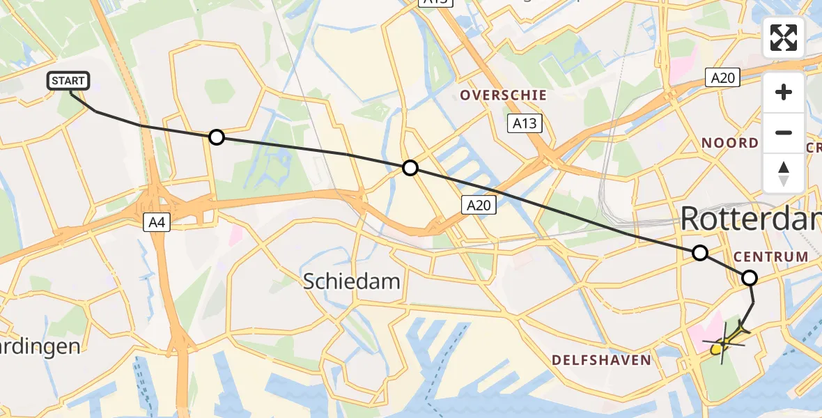 Routekaart van de vlucht: Lifeliner 2 naar Erasmus MC, Eksterlaan