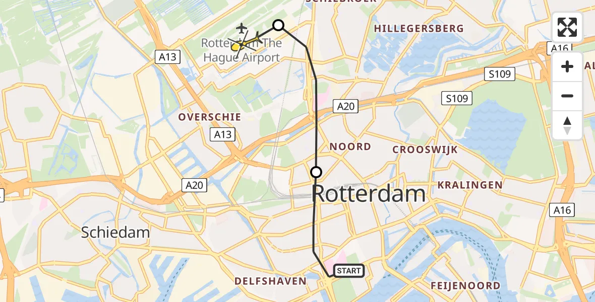 Routekaart van de vlucht: Lifeliner 2 naar Rotterdam The Hague Airport, Nieuwe Binnenweg