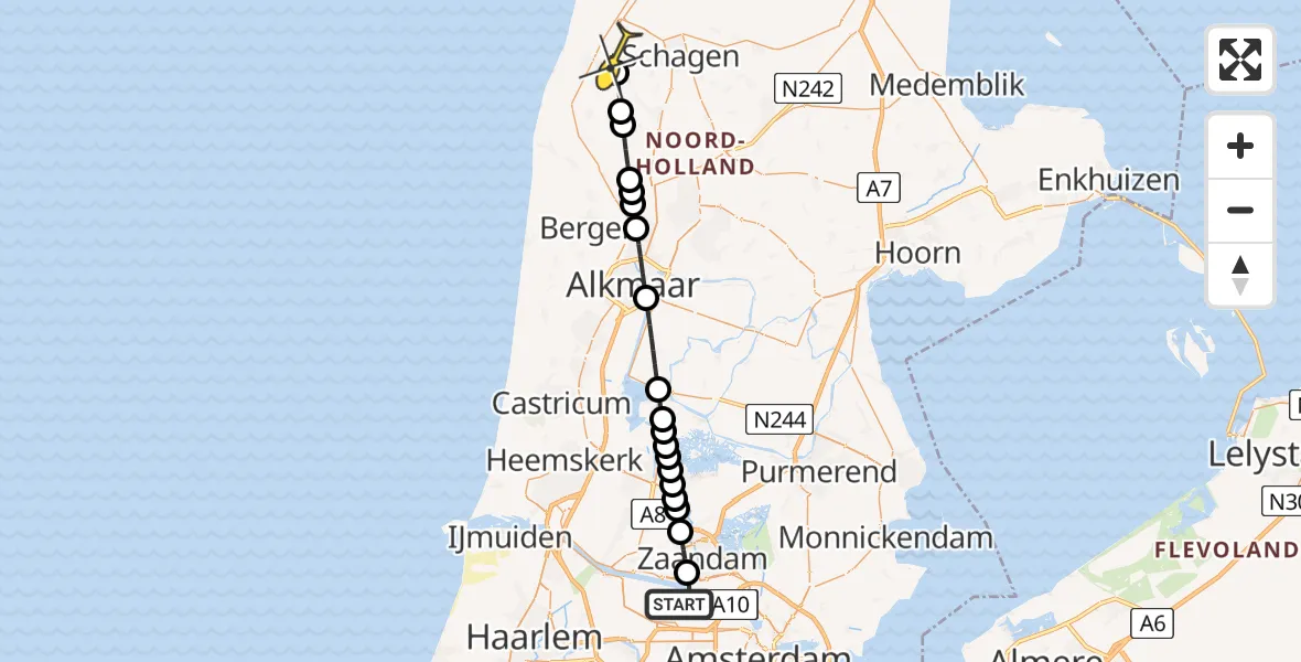 Routekaart van de vlucht: Lifeliner 1 naar Sint Maartensbrug, Grote Tocht