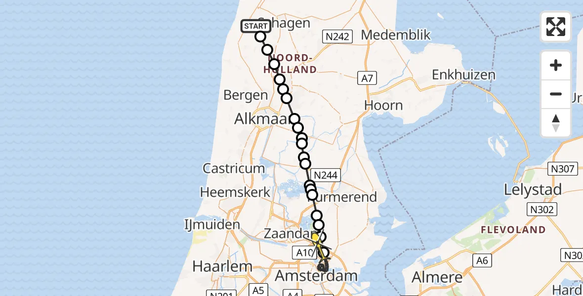 Routekaart van de vlucht: Lifeliner 1 naar Amsterdam, Westfriese Zeedijk