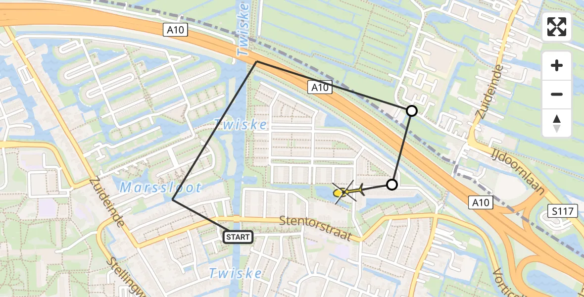 Routekaart van de vlucht: Lifeliner 1 naar Amsterdam, Scheepsbouwersweg