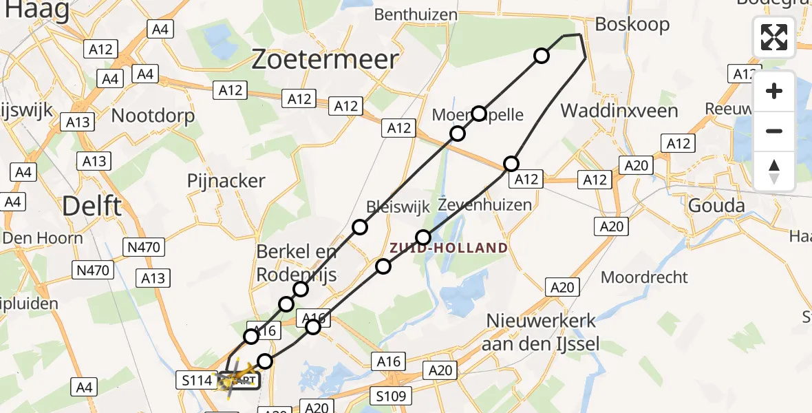 Vluchtroute Traumahelikopter Rotterdam The Hague Airport - Rotterdam The Hague Airport, 25 februari 2024, 11:57