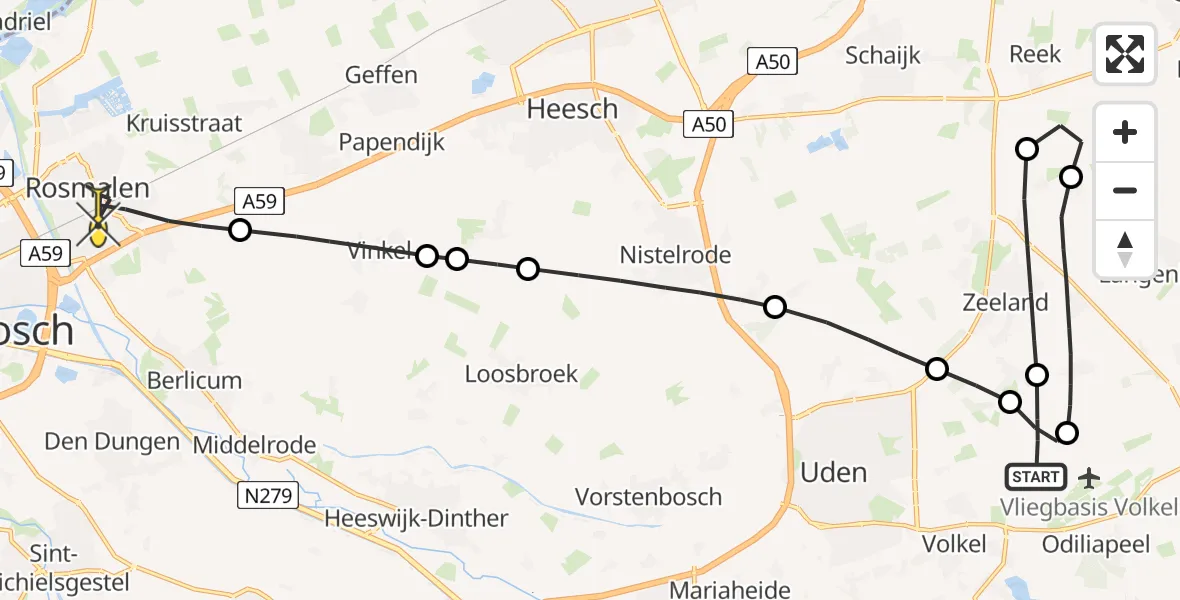 Routekaart van de vlucht: Lifeliner 3 naar Rosmalen, Achter-Oventje