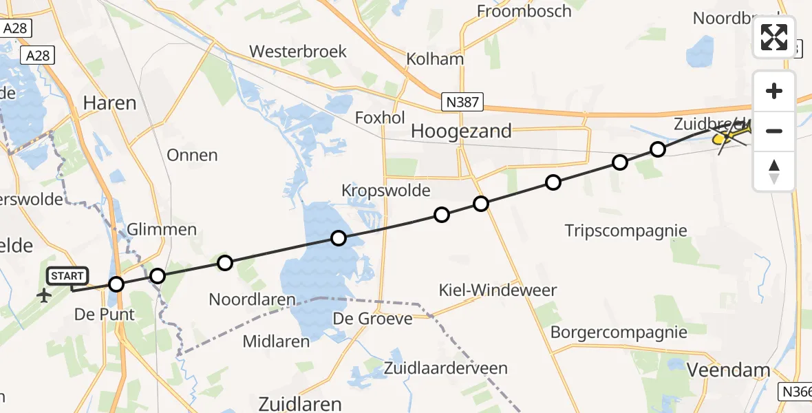 Routekaart van de vlucht: Lifeliner 4 naar Zuidbroek, Machlaan