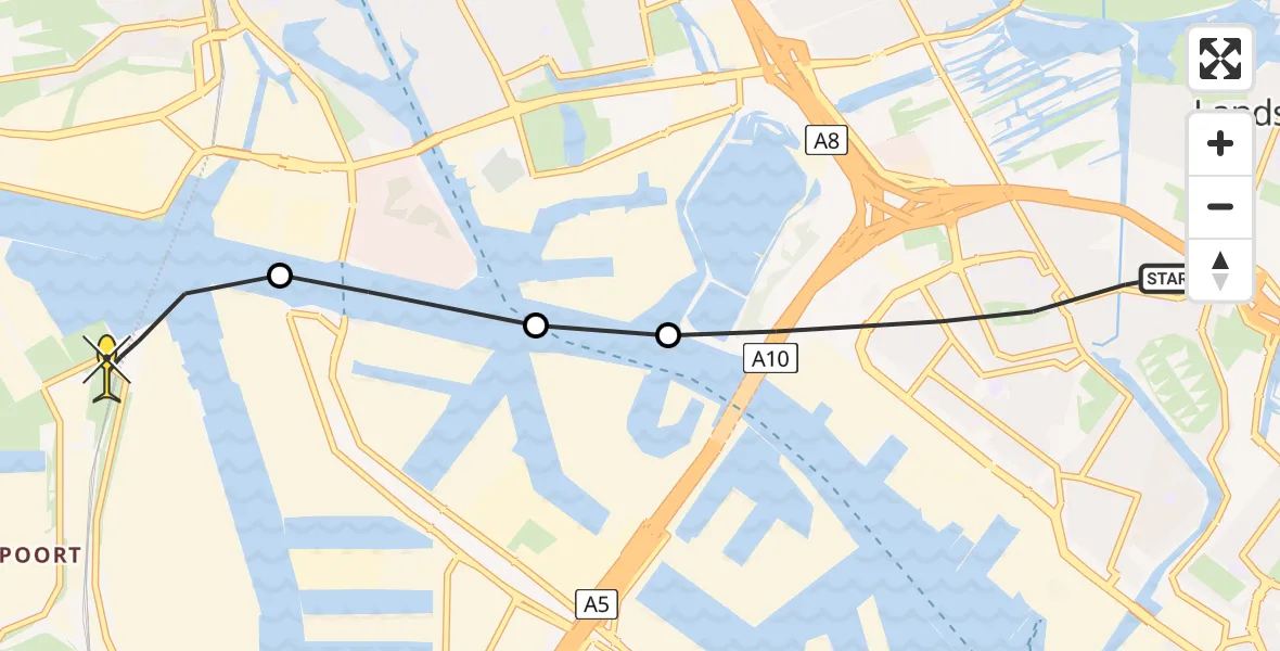 Routekaart van de vlucht: Lifeliner 1 naar Amsterdam Heliport, Melkweg