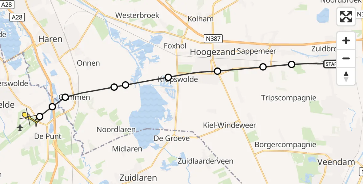 Routekaart van de vlucht: Lifeliner 4 naar Groningen Airport Eelde, Poeltje