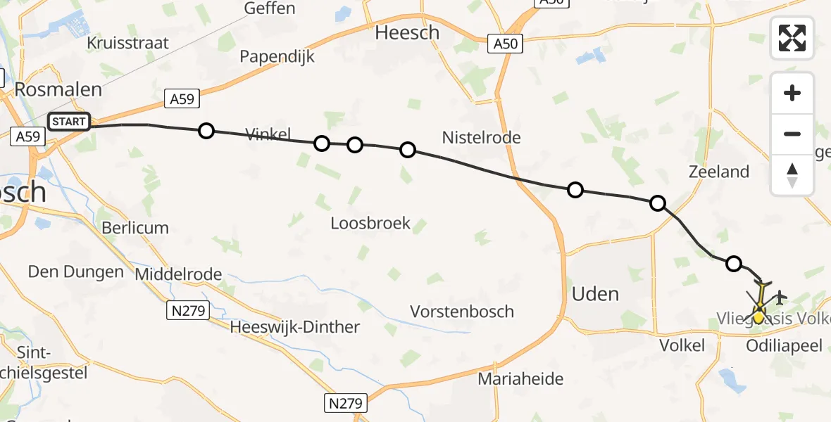 Routekaart van de vlucht: Lifeliner 3 naar Vliegbasis Volkel, Larikslaan