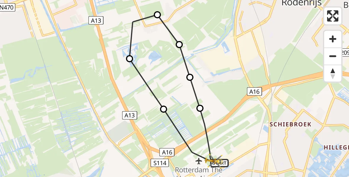 Vluchtroute Traumahelikopter Rotterdam The Hague Airport - Rotterdam The Hague Airport, 25 februari 2024, 12:44