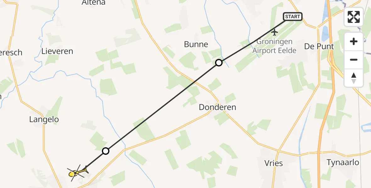 Routekaart van de vlucht: Lifeliner 4 naar Norg, Lugtenbergerweg