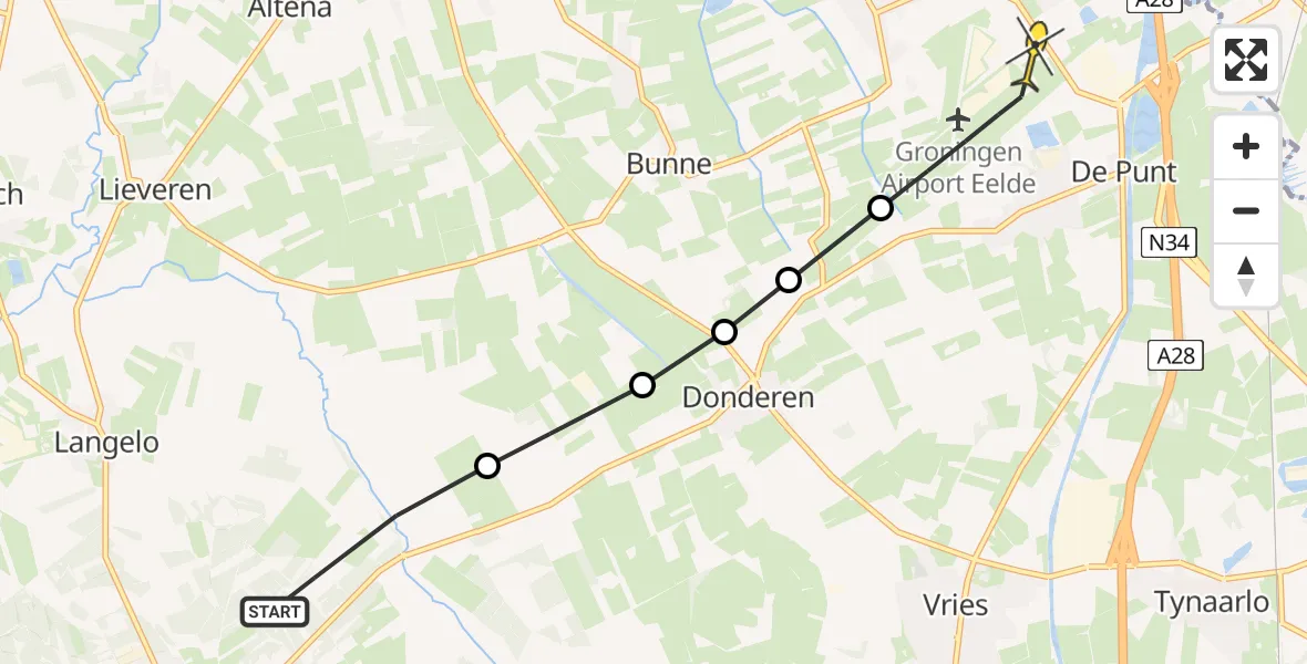 Routekaart van de vlucht: Lifeliner 4 naar Groningen Airport Eelde, Oostervoortseweg