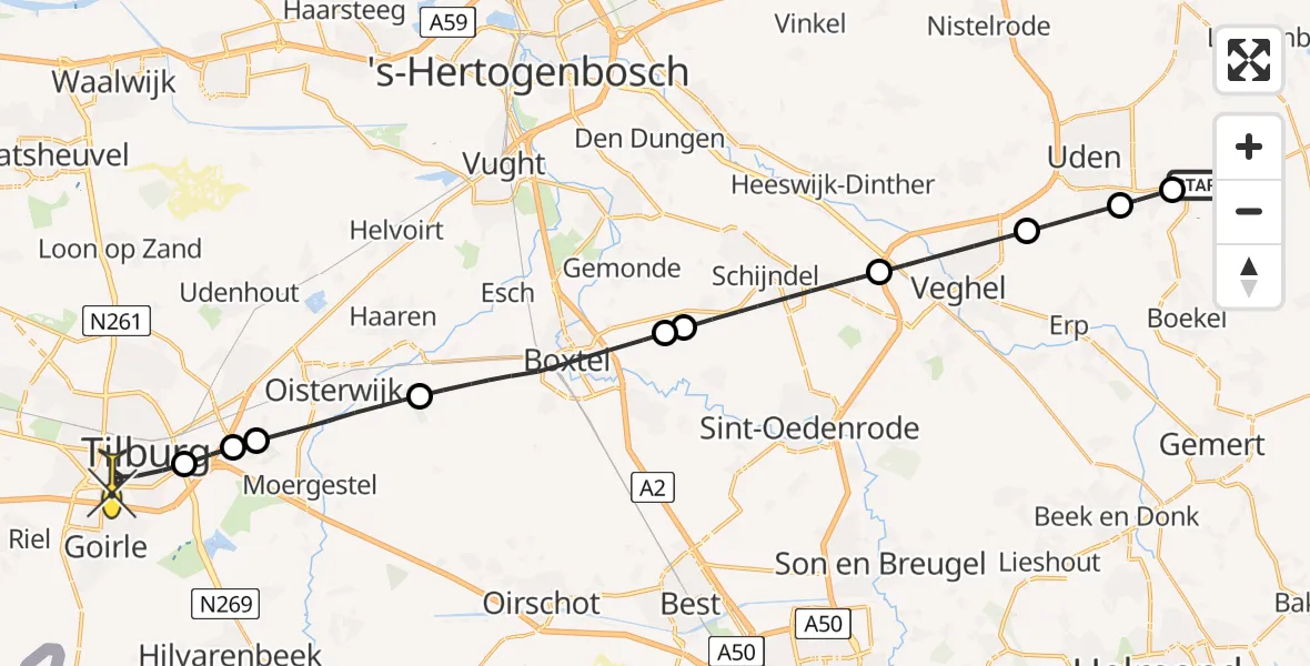 Routekaart van de vlucht: Lifeliner 3 naar Tilburg, Lagenheuvelstraat