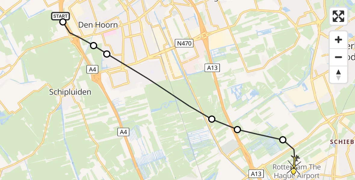 Routekaart van de vlucht: Lifeliner 2 naar Rotterdam The Hague Airport, Zuidhoornseweg