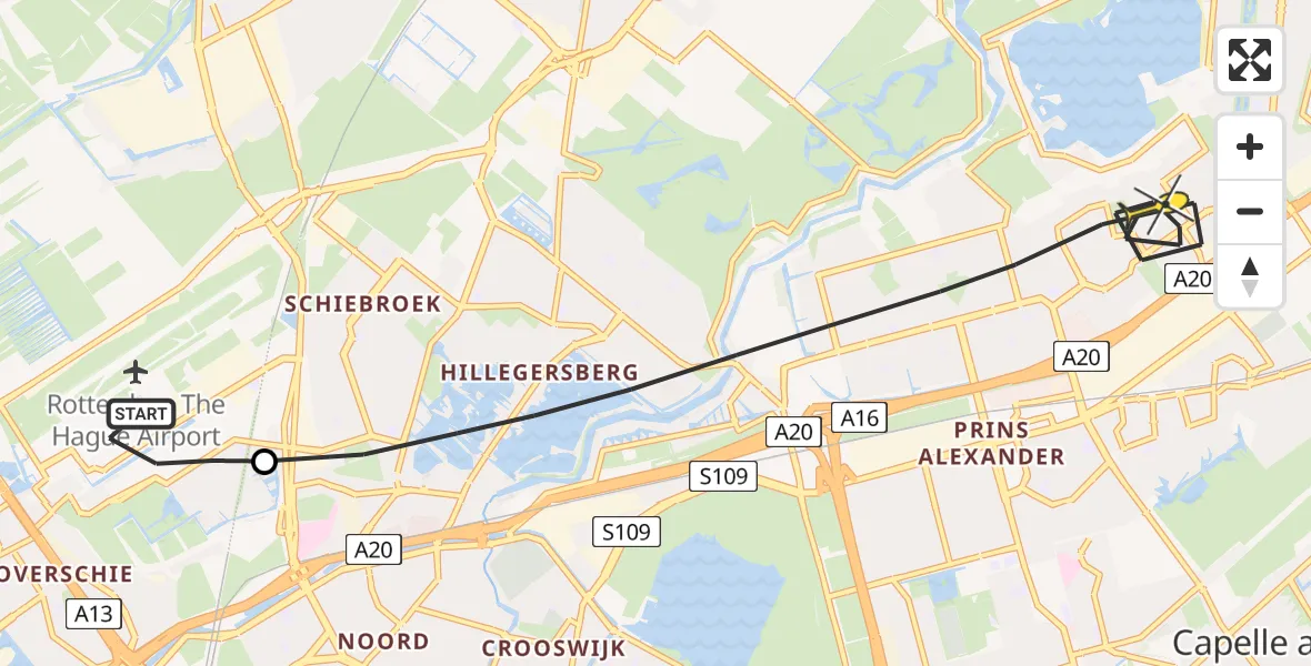 Routekaart van de vlucht: Lifeliner 2 naar Rotterdam, Van der Duijn van Maasdamweg