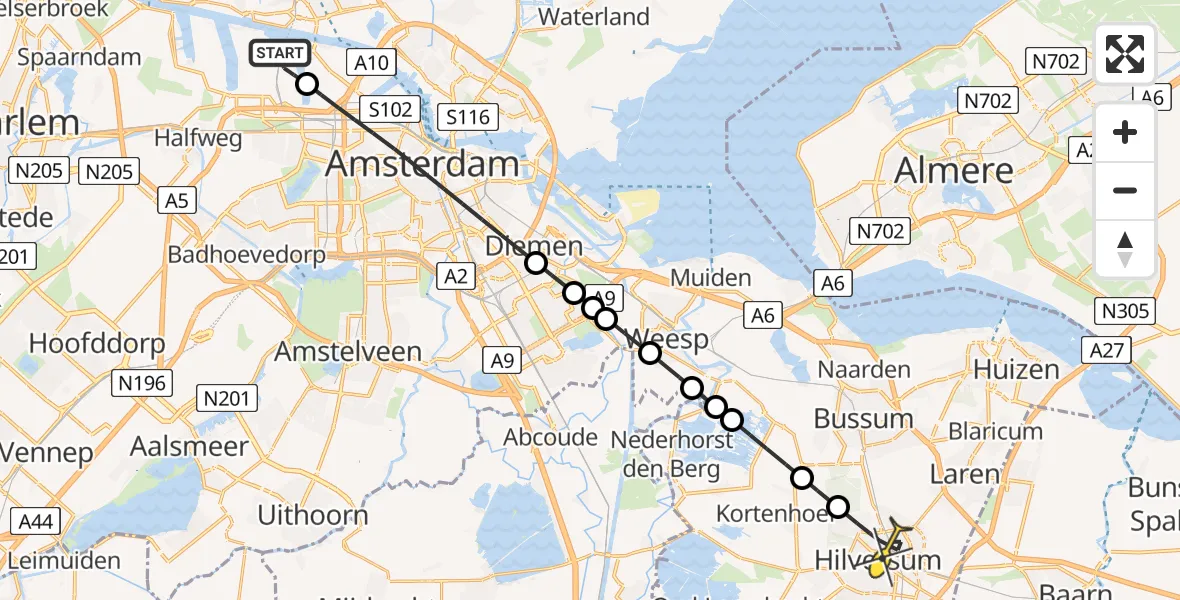 Routekaart van de vlucht: Lifeliner 1 naar Hilversum, Maltaweg