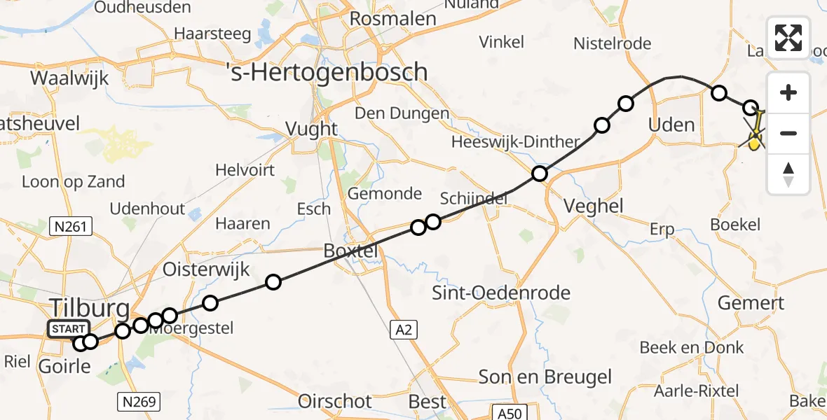 Routekaart van de vlucht: Lifeliner 3 naar Vliegbasis Volkel, Zeelandsedijk