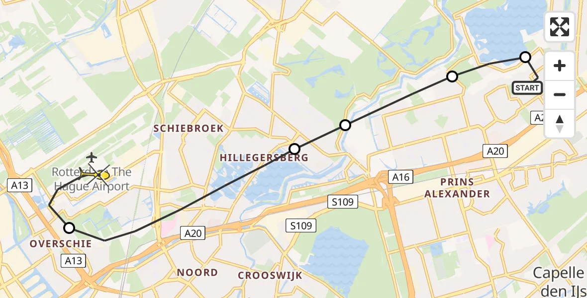 Routekaart van de vlucht: Lifeliner 2 naar Rotterdam The Hague Airport, Wollefoppenweg