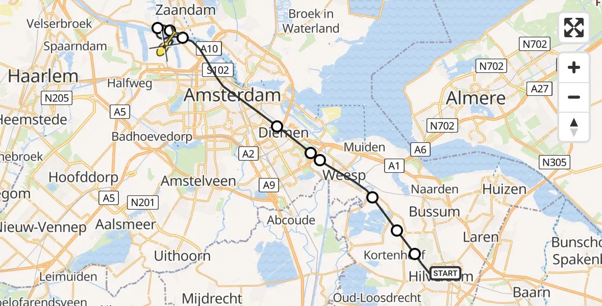 Routekaart van de vlucht: Lifeliner 1 naar Amsterdam Heliport, Badhuislaan