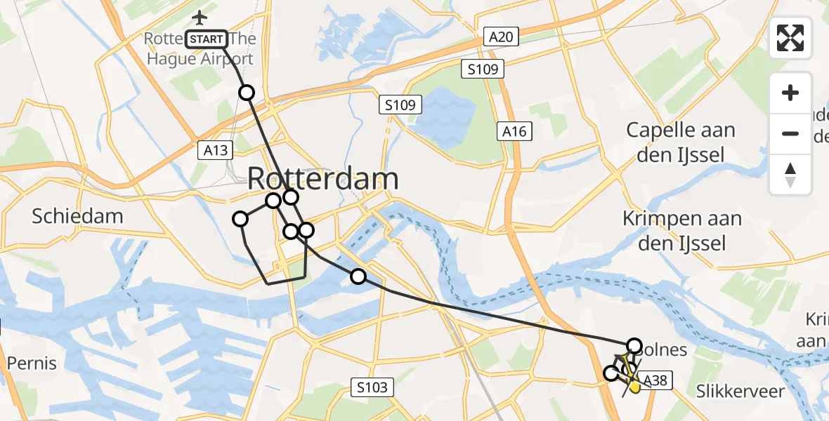 Routekaart van de vlucht: Lifeliner 2 naar Ridderkerk, Beekweg