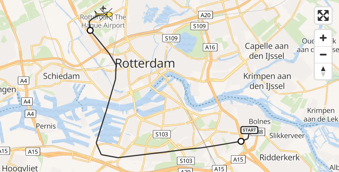 Routekaart van de vlucht: Lifeliner 2 naar Rotterdam The Hague Airport, Waalhaven Pier 8