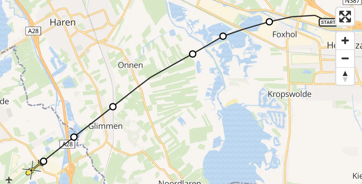 Routekaart van de vlucht: Lifeliner 4 naar Groningen Airport Eelde, van Arnhemslaan