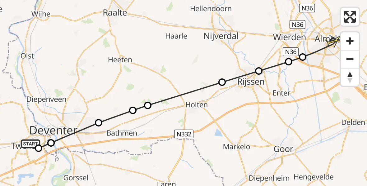 Routekaart van de vlucht: Lifeliner 3 naar Almelo, Buddezand
