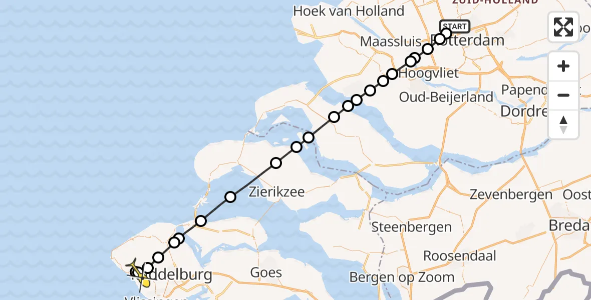 Routekaart van de vlucht: Lifeliner 2 naar Biggekerke, Van der Duijn van Maasdamweg