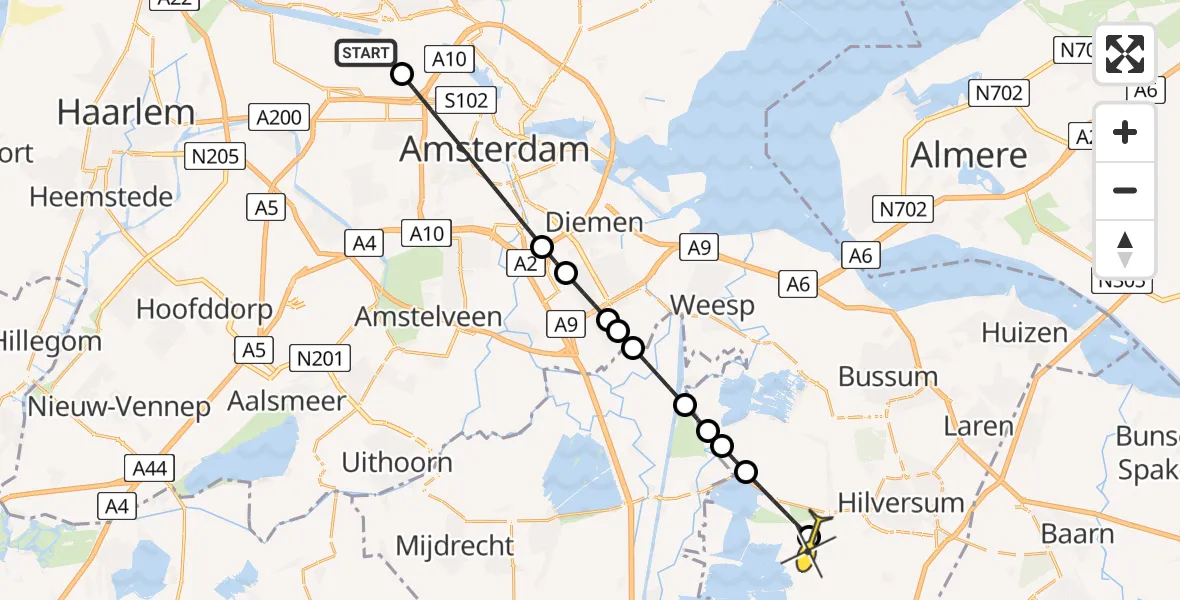 Routekaart van de vlucht: Lifeliner 1 naar Loosdrecht, Kompasweg