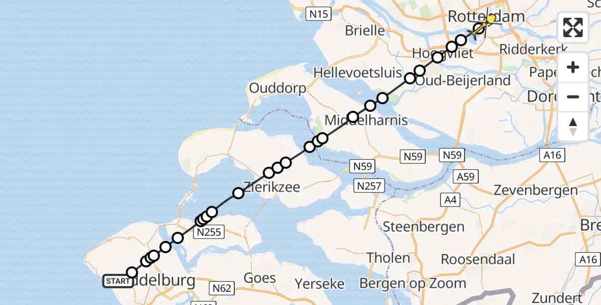 Routekaart van de vlucht: Lifeliner 2 naar Erasmus MC, Noordweg