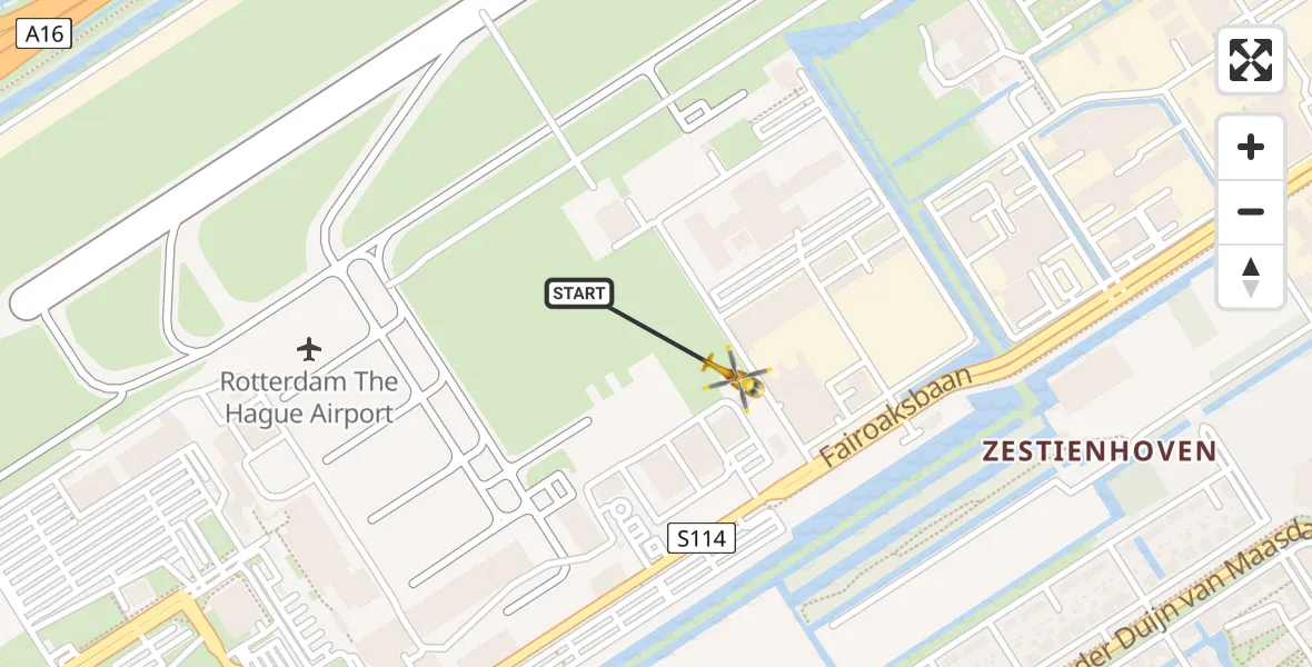 Vluchtroute Traumahelikopter Rotterdam The Hague Airport - Rotterdam The Hague Airport, 25 februari 2024, 20:59