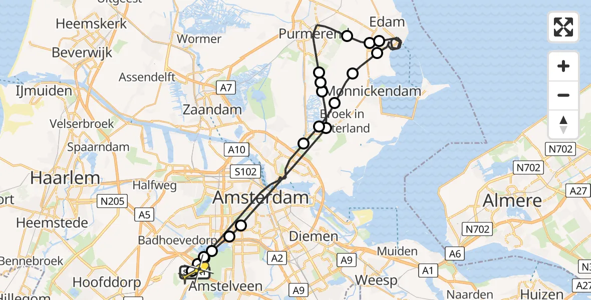 Routekaart van de vlucht: Politieheli naar Schiphol, Schipholweg