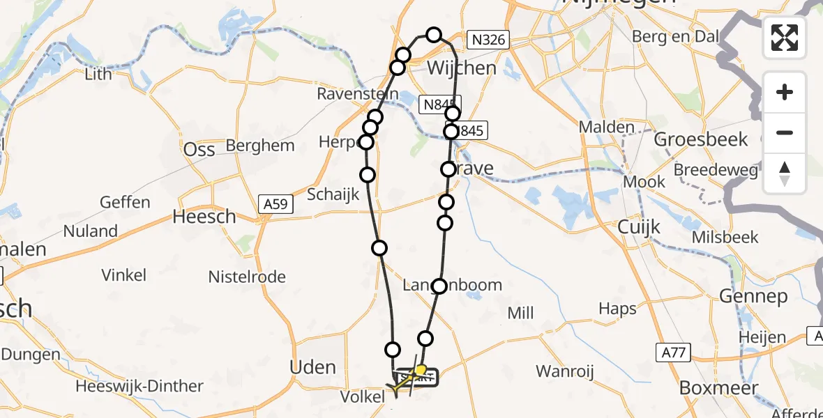 Routekaart van de vlucht: Lifeliner 3 naar Vliegbasis Volkel, Zeelandsedijk