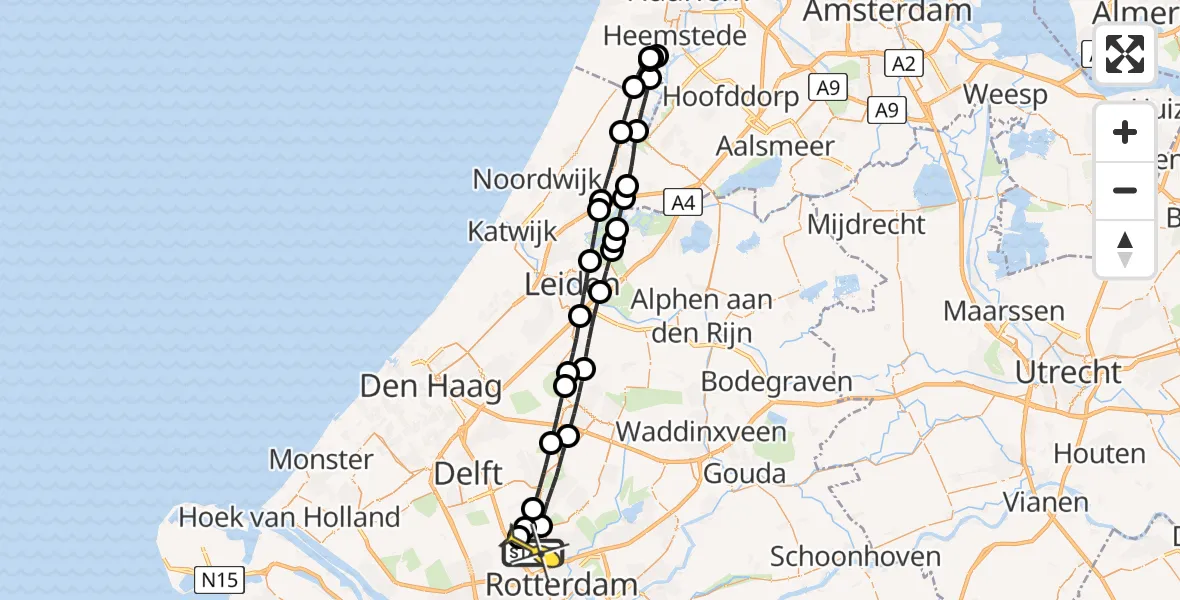 Routekaart van de vlucht: Lifeliner 2 naar Rotterdam The Hague Airport, Landscheiding