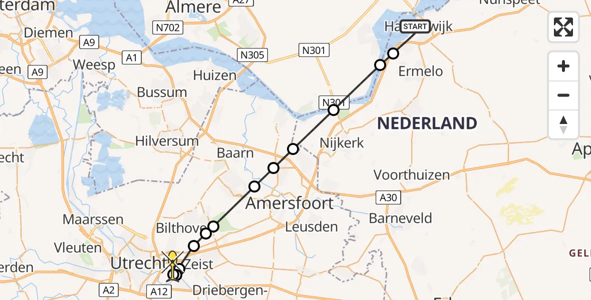 Routekaart van de vlucht: Lifeliner 1 naar Universitair Medisch Centrum Utrecht, Wieringenmeen